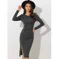 thumbnail image 4 of Vestido con Decoración de Botones para Mujer Elegante Casual con Diseño Fruncidos Vestido de Punto gris XS, 4 of 6