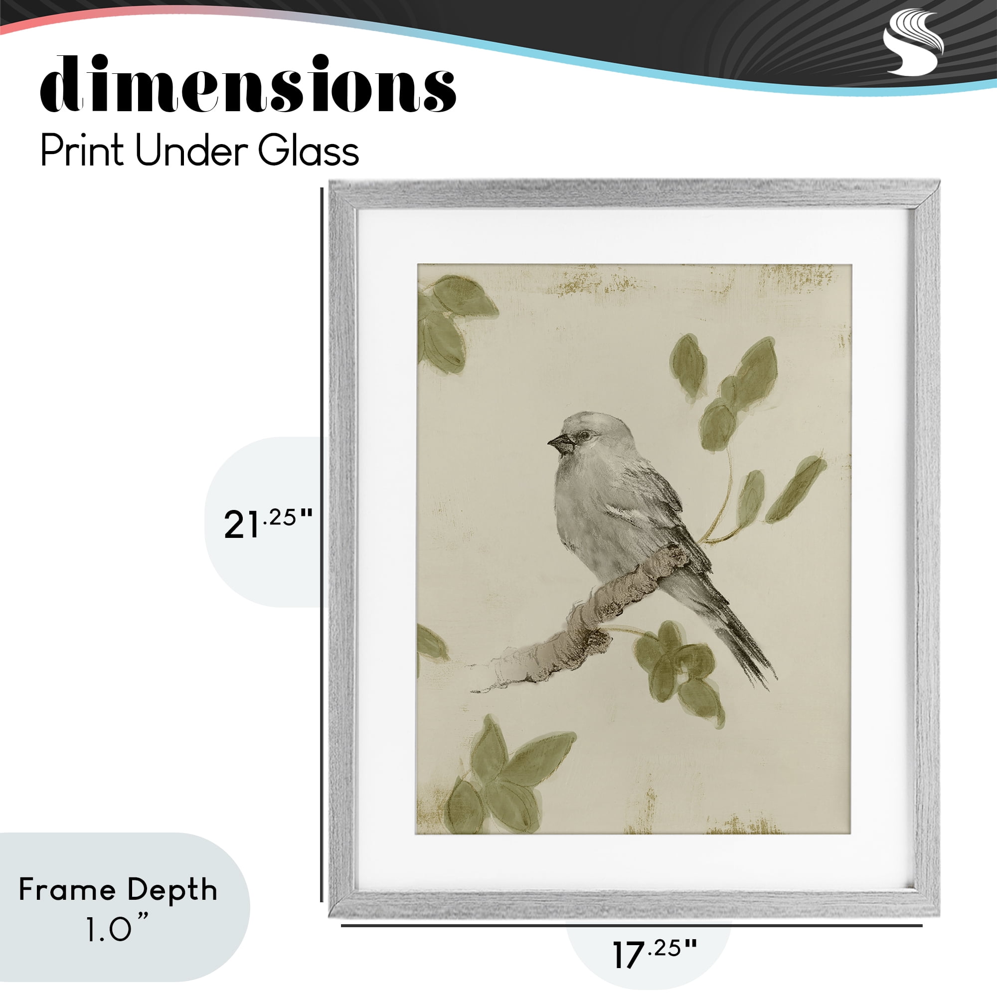 Stupell Industries Bird Scene on Neutral Gray Framed Print Under Glass, design by Lanie Loreth
