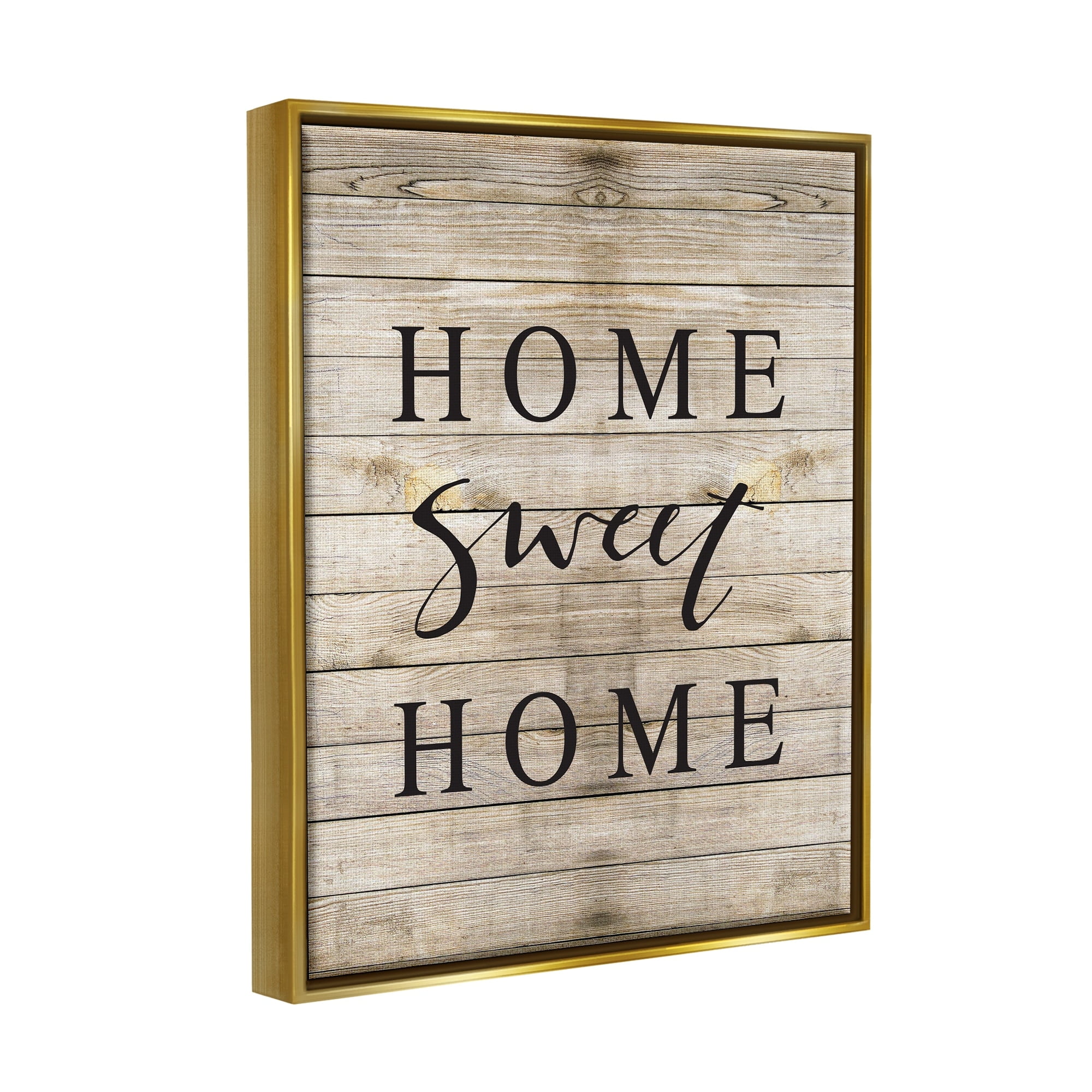 Stupell Industries Home Sweet Home Family Typography Metallic Gold Framed Floating Canvas Wall Art, 24x30, by Border Bloom