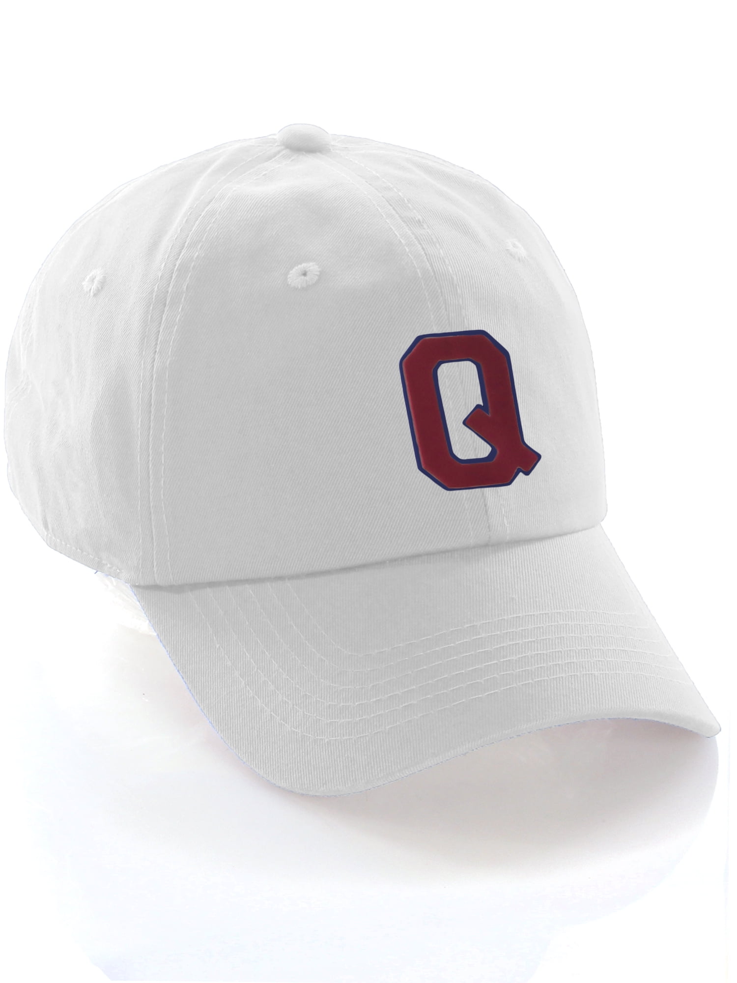 Custom Dad Hat A to Z Initial Letters Classic Baseball Cap, White Hat with Blue Red Letter Q