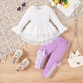 thumbnail image 2 of TOWED22 Toddler Baby Girl Clothes Outfit Long Sleeve Ruffle T Shirt Top Bell Bottom Pants Two Piece Fall Winter Outfits,Light Purple,3-6 M, 2 of 6
