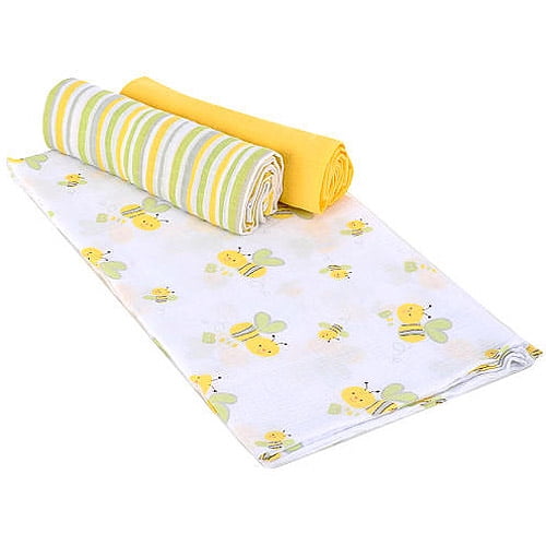 Summer Infant SwaddleMe Muslin Swaddling Blanket, Bees, 3pk