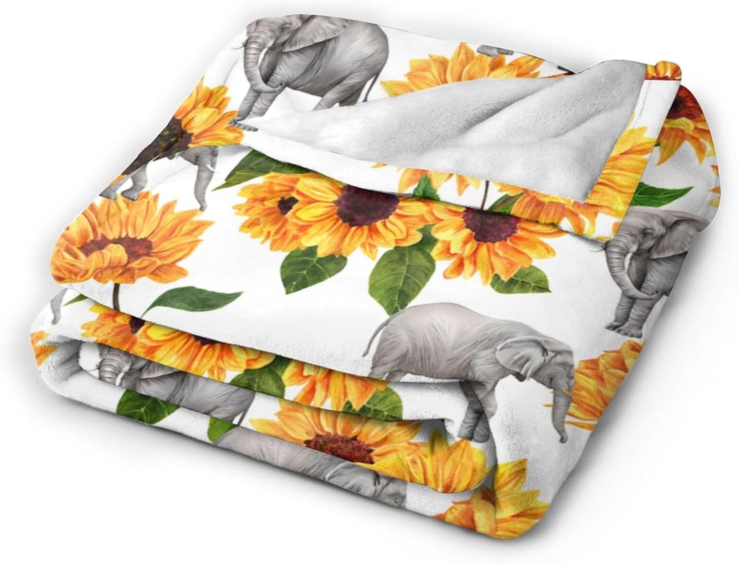 Elephant Sunflower Throw Blanket Warm Cozy Plush Bed Blankets for Sofa Couch Bedroom,Sunflower Elephant Gifts for Women Adults 50"X40"