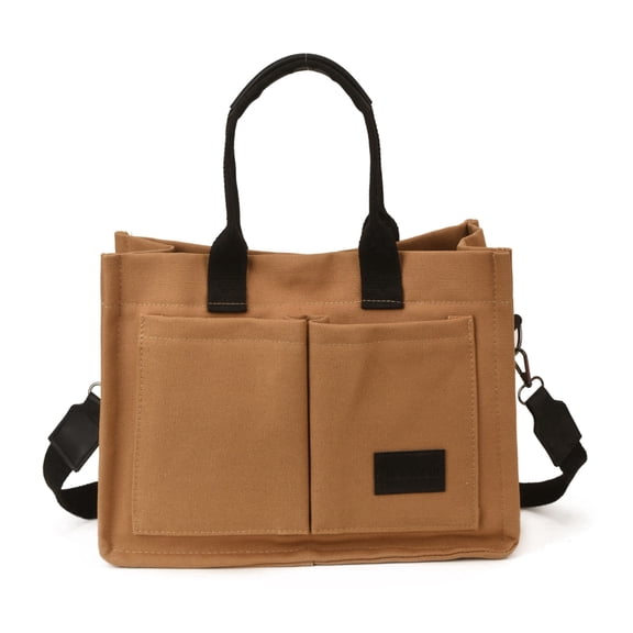 Women's canvas tote bag, women's crossbody bag, large canvas handbag, canvas tote bag with pockets and compartments.（brown）