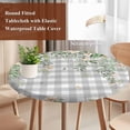 thumbnail image 4 of Watercolor Floral Round Tablecloth, Fitted Table Cover with Elastic for 55"-60" Round Tables, Spring Flowers Leaves Plants Gray Plaid Table Cloth Outdoor Indoor Dinning Party Waterproof Tablecloths, 4 of 7