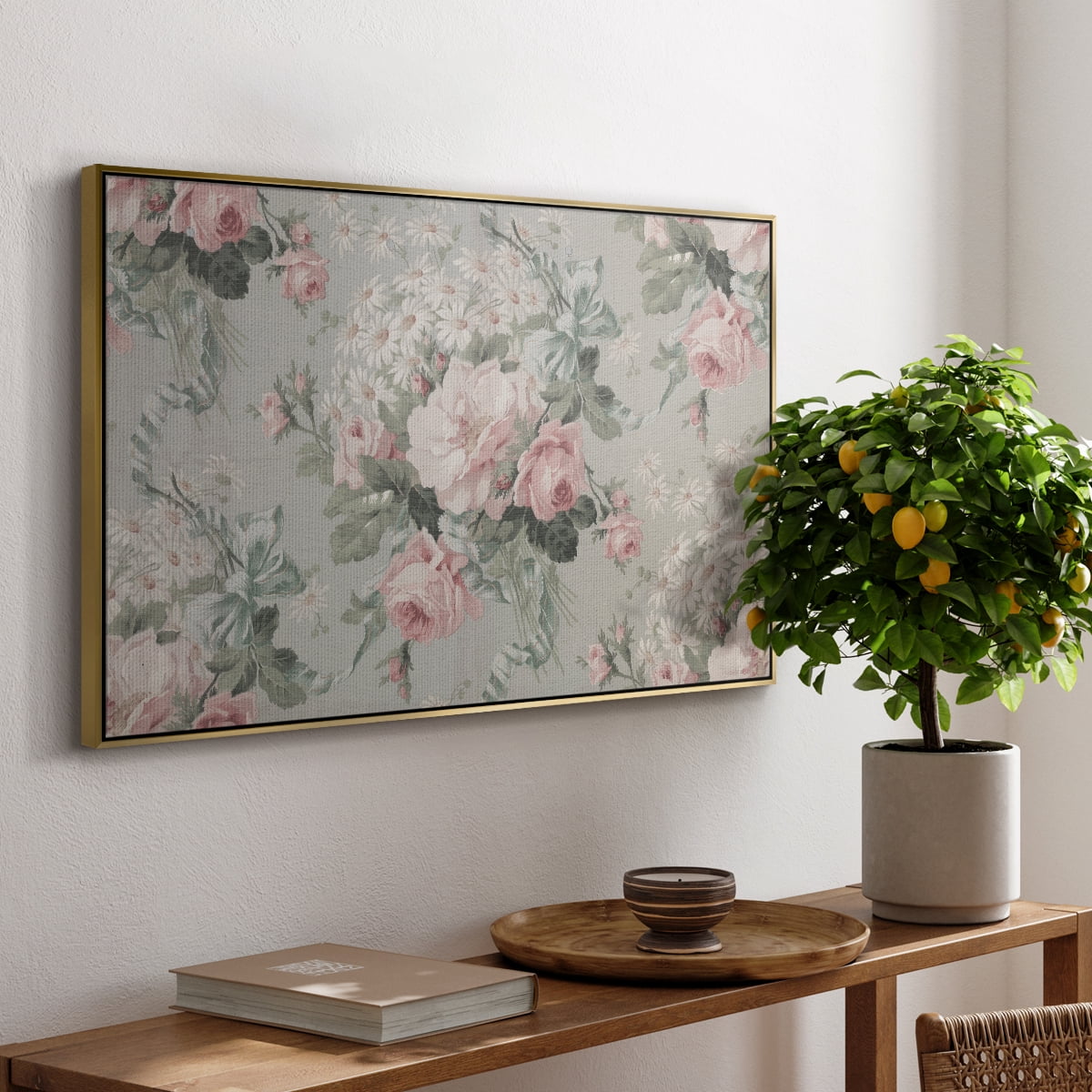 Vintage Abstract Print-XIV Framed in Gold Wood Gallery Wrapped Canvas 17 in. x 25 in.