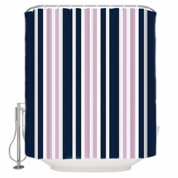 Small Stall Shower Curtain 36x72 Inch Narrow Half Size Navy Blue Pink Striped Bath Curtains Bathroom Decor Modern Minimalist Ombre Lines Waterproof Fabric Shower Curtain Set with Hooks 36 Inch