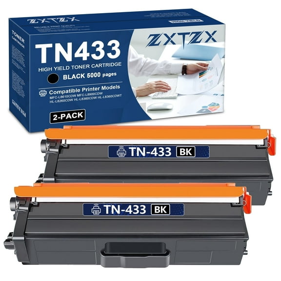 TN433 Toner Black Compatible for Brother TN433 Toner Cartridges for L8260CDWT L8900CDW Printer 2-Pack (Black)