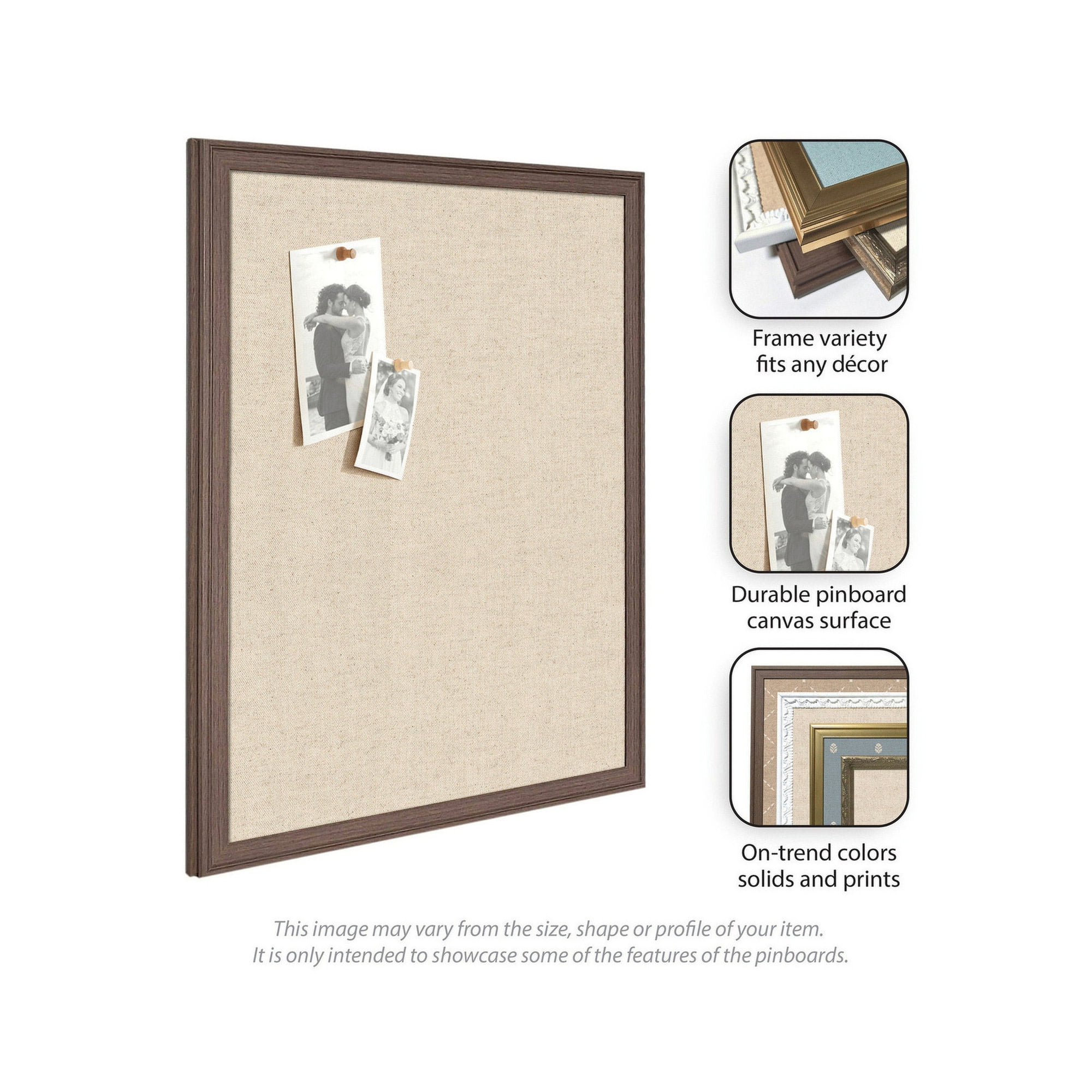 Kate and Laurel Framed Fabric Pinboard 26 x 20, Neutral Weave Printed Linen Decorative Bulletin Board for Use as a Vision Board or Wall Organization, Bethany Black Frame