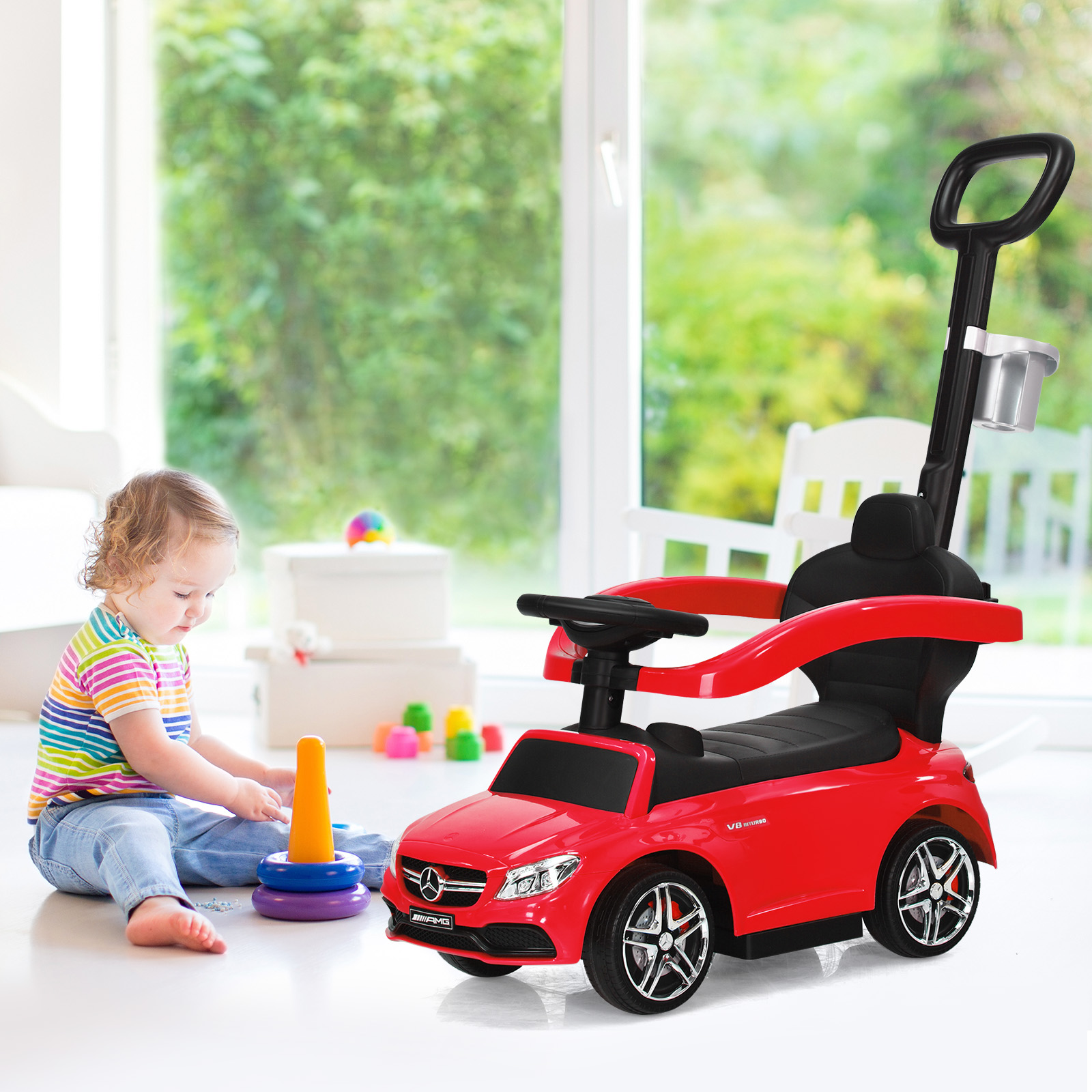 Infans 3 in 1 Ride on Push Car Mercedes Benz Toddler Stroller Sliding Car Red