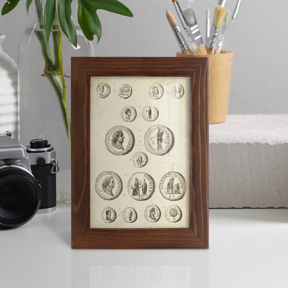 Antique Roman Coins III -Framed Print w/glass-Chestnut
