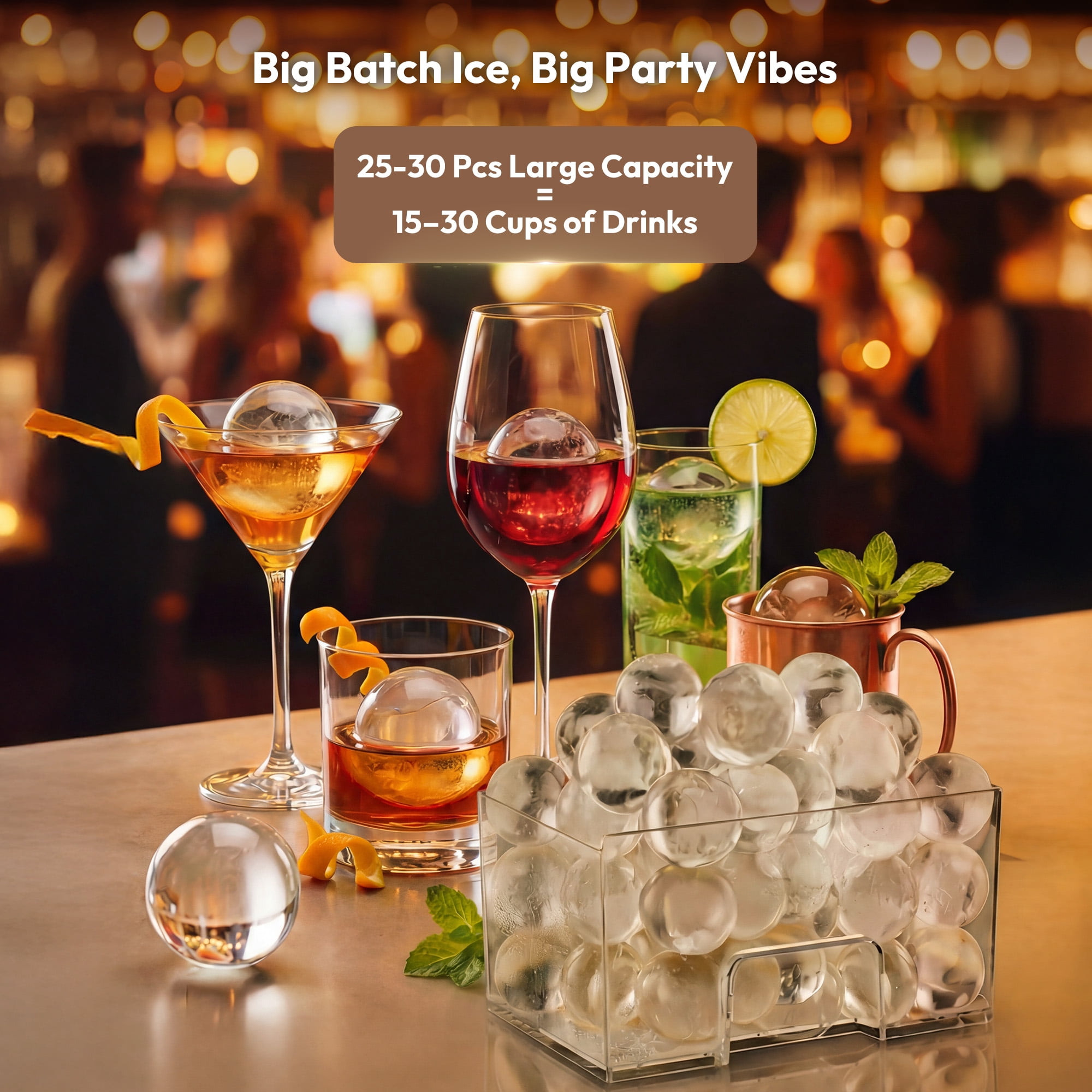 Simzlife Sphere Ice Machine, 108 Pcs/Day, 2.4" Crystal Clear Ice Ball Maker with Self-Cleaning & Timer, Large Capacity Ice Maker for Home Bar, Whiskey & Cocktails