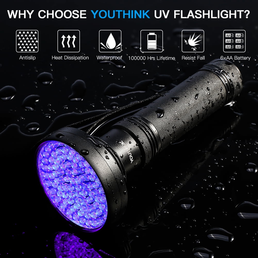 100 LED UV Flashlight Super Bright Light Outdoor Accessories Currency Detection 
