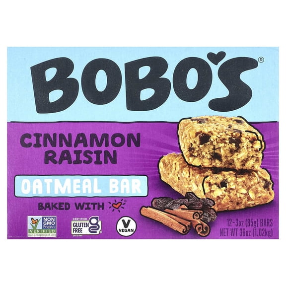Bobo's Non-GMO Oat Bar Cinnamon Raisin - 12 Bars Pack of 2