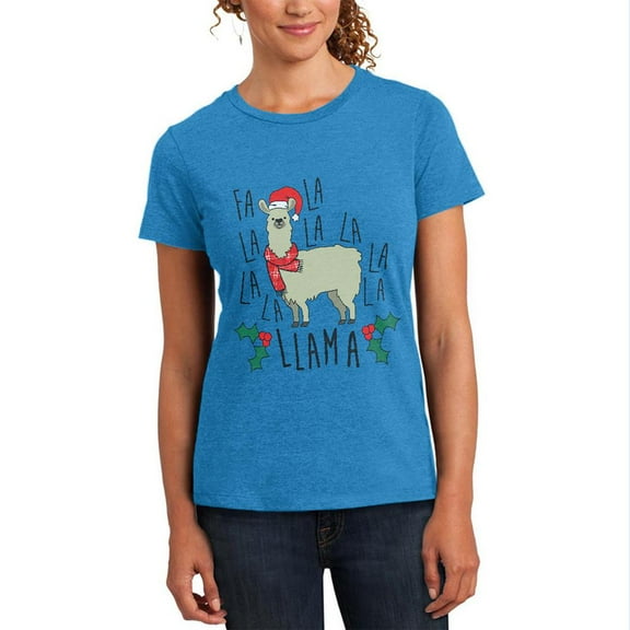 Christmas Fa La Llama Womens Soft Heather T Shirt Heathered Bright Turquiose SM