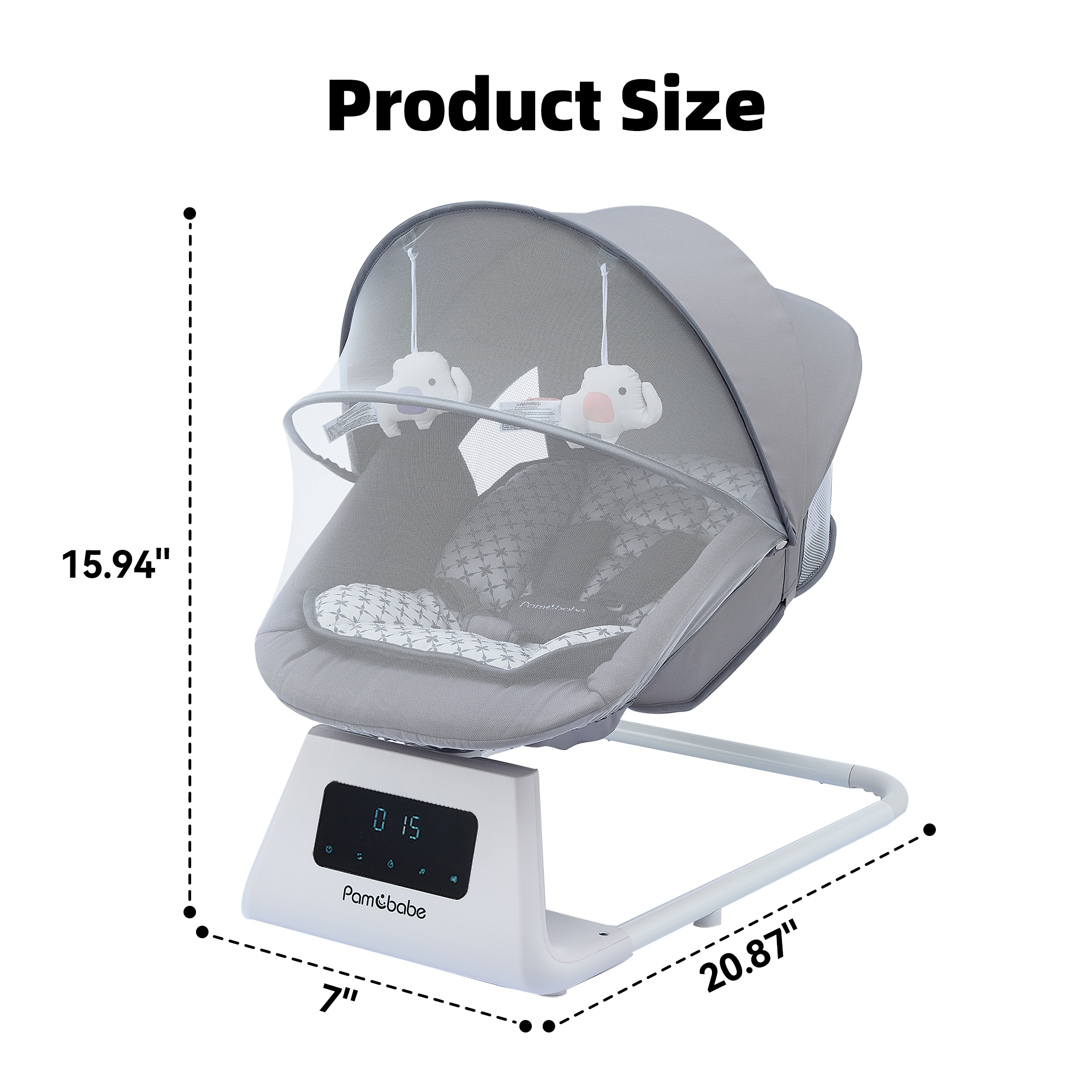 Pamo Babe Baby Swing With Bluetooth Music, Grey photo 5