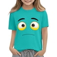 thumbnail image 5 of Blusas y camisas de manga corta con cuello redondo para niños y niñas, color liso, con estampado de expresión linda, manga corta, holgadas y cómodas, blusa para niña, 5 of 5