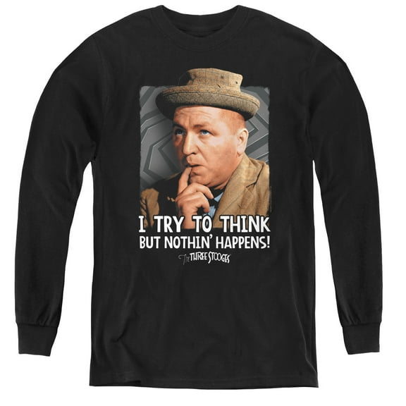 Three Stooges Try To Think Youth Long Sleeve Tee Black
