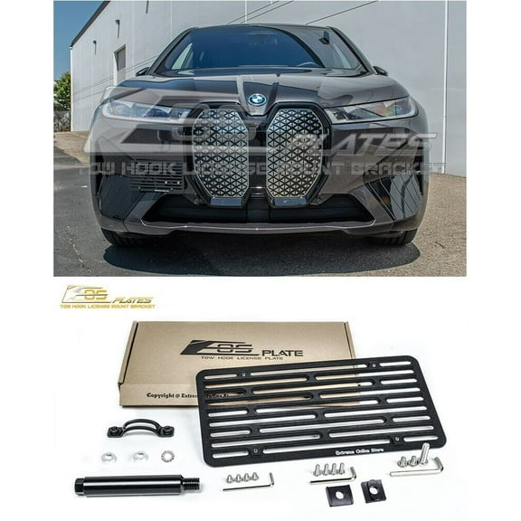 Replacement for 2022-Present BMW iX M-Sport Models | EOS Plate Version 2 Full Sized Front Bumper Tow Hook License Relocator Mount Bracket Tow-608-V2