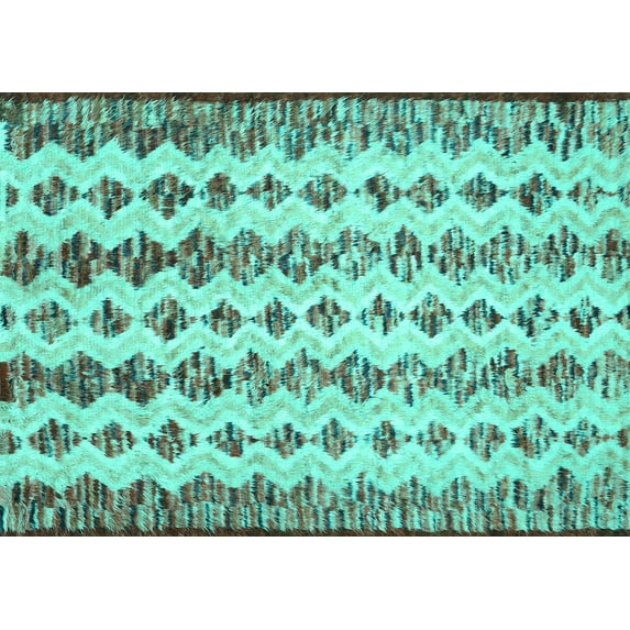 Ahgly Company Machine Washable Indoor Rectangle Abstract Turquoise Blue Contemporary Area Rugs, 4' x 6'