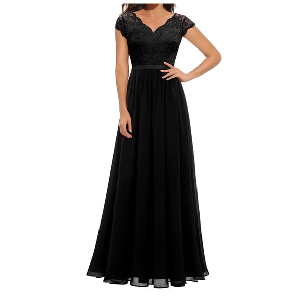 LOVZFMLL Dresses Women Appear Thin Sleeveless Lace V-neck Lace Stitching Waist Length Dress Dress