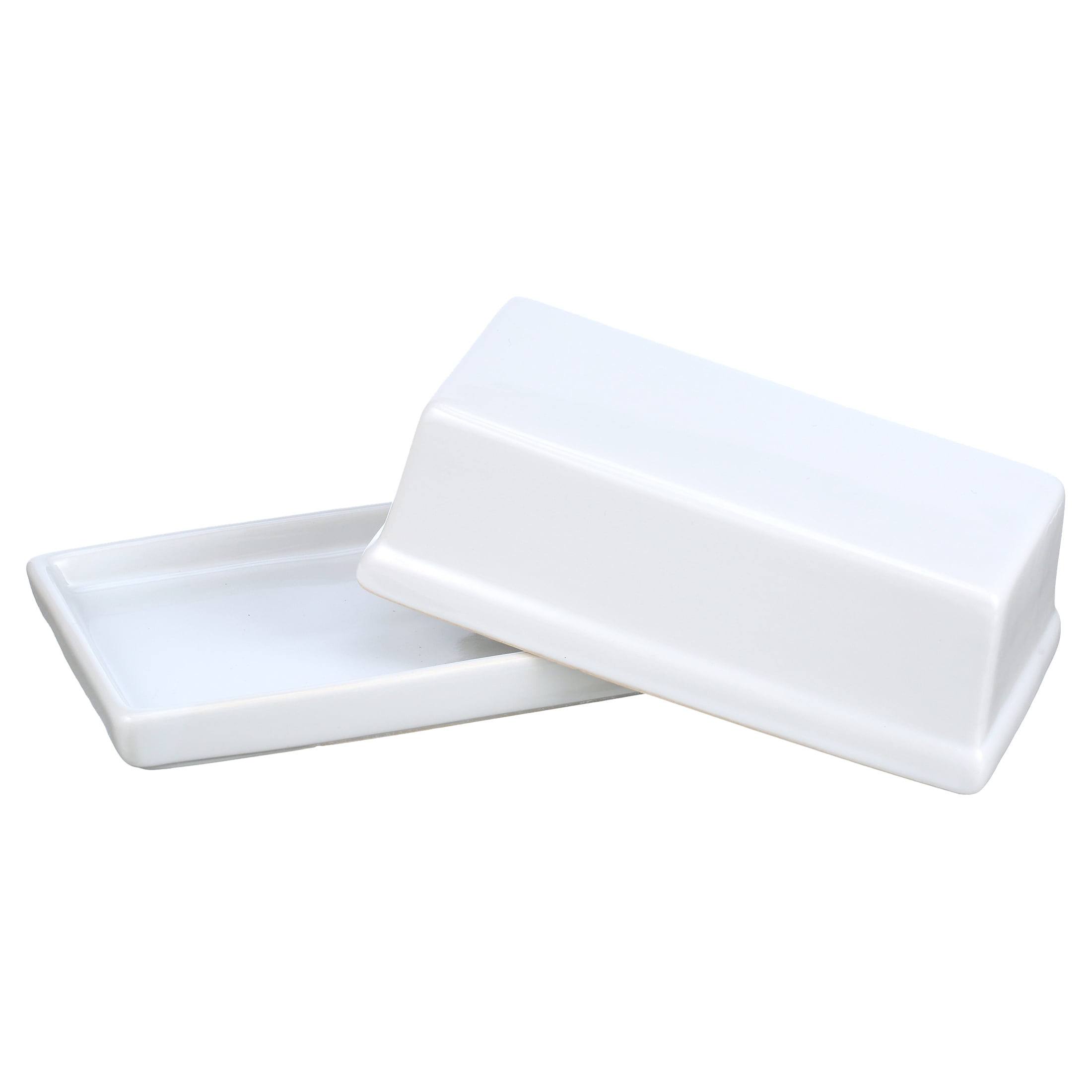 Mainstays Stoneware Butter Dish with Lid, Ceramic Butter Holder for Kitchen Countertop Storage, White