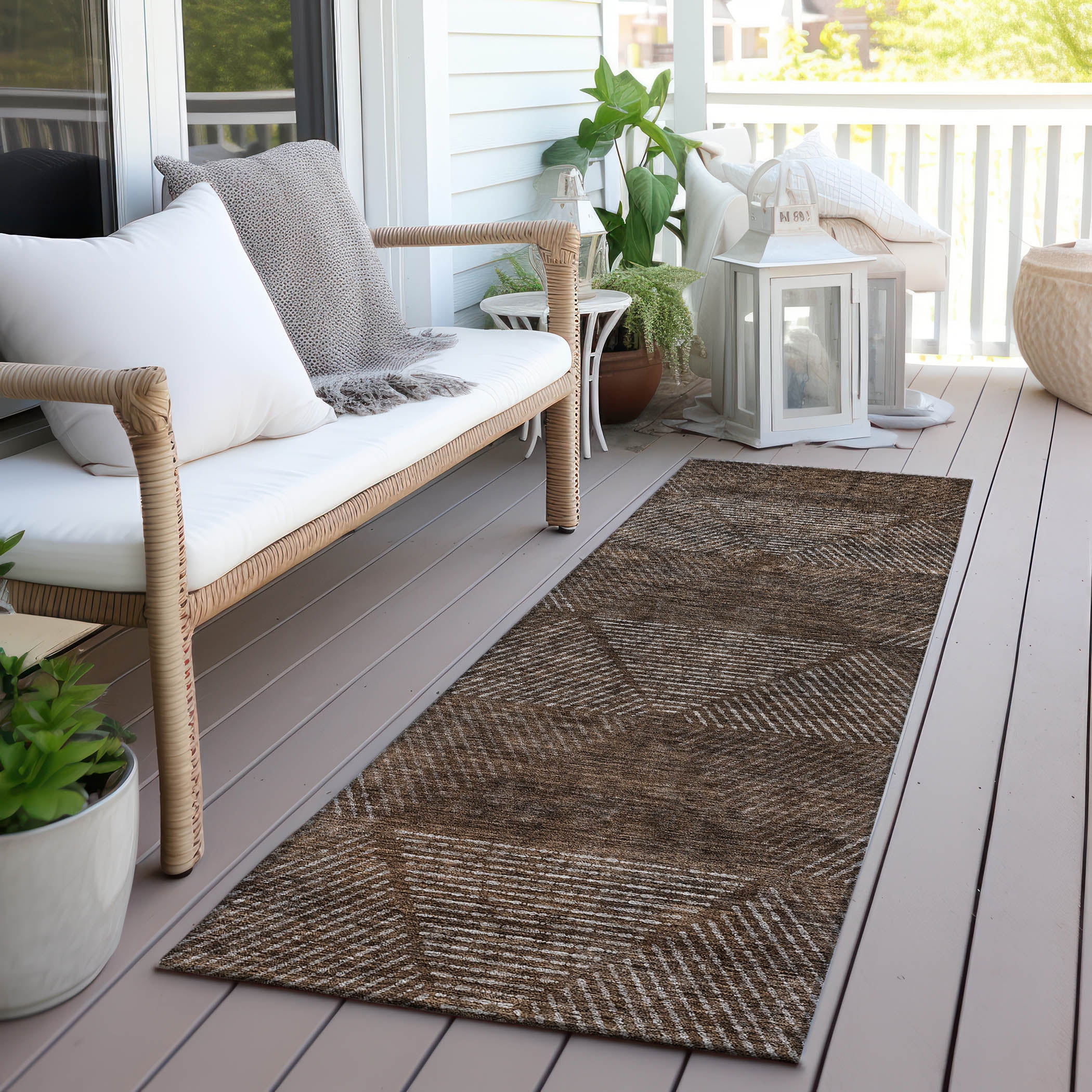 Addison Rugs Chantille Indoor/Outdoor Transitional Geometric Brown Washable Runner Rug, 2'3" x 7'6"