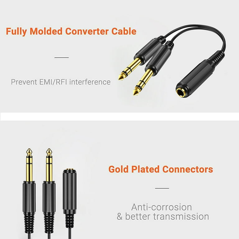 Monoprice 1/4in (6.35mm) TRS Stereo Plug to 2x 1/4in (6.35mm) TRS Stereo Jack  Splitter Adapter, Gold Plated 