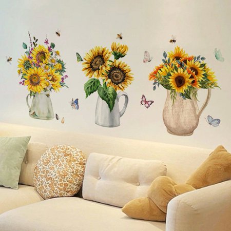 QIFEI Sunflower Flower Wall Art Stickers Removable Vinyl Decal Home Decoration