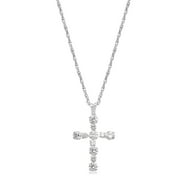 10K real white Gold petite Cross half inch Tall Pendant Necklace w Swarovski zirconia,18" chain faith gift handmade jewelry for women, teen, birthday & promise proposal curated quality value gift