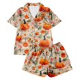 thumbnail image 4 of MEICHEN Halloween Satin Pajamas for Women Set Short Sleeve Cute Pumpkin Printed Top and Shorts Sleepwear Womens Soft 2 Piece Lounge Set, 4 of 6