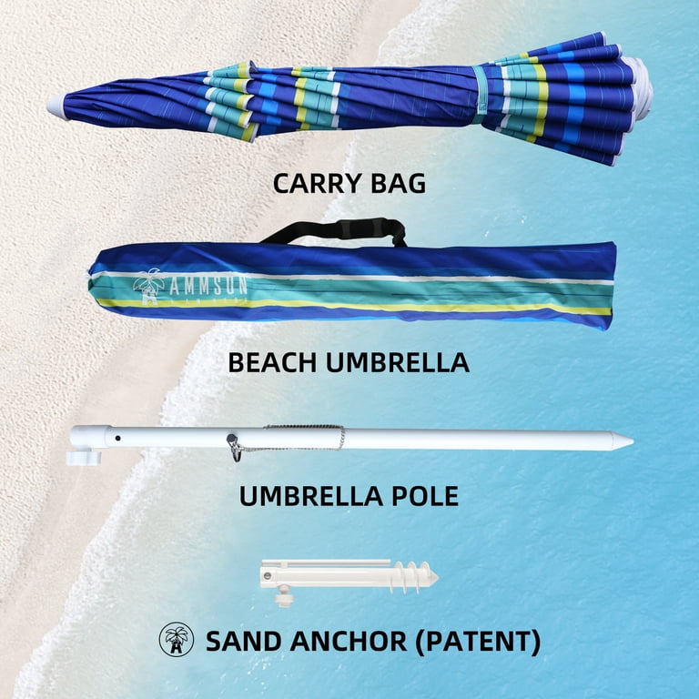 AMMSUN 8 Ft Heavy Duty Beach Umbrella, Blue Stripe photo 6