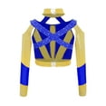 thumbnail image 4 of YiZYiF Girls Acrobatics Dance Tops Long Sleeve Rhinestone Shiny Color Block Cross Back Cutout for Gymnastics Sport Wear Blue 10, 4 of 5