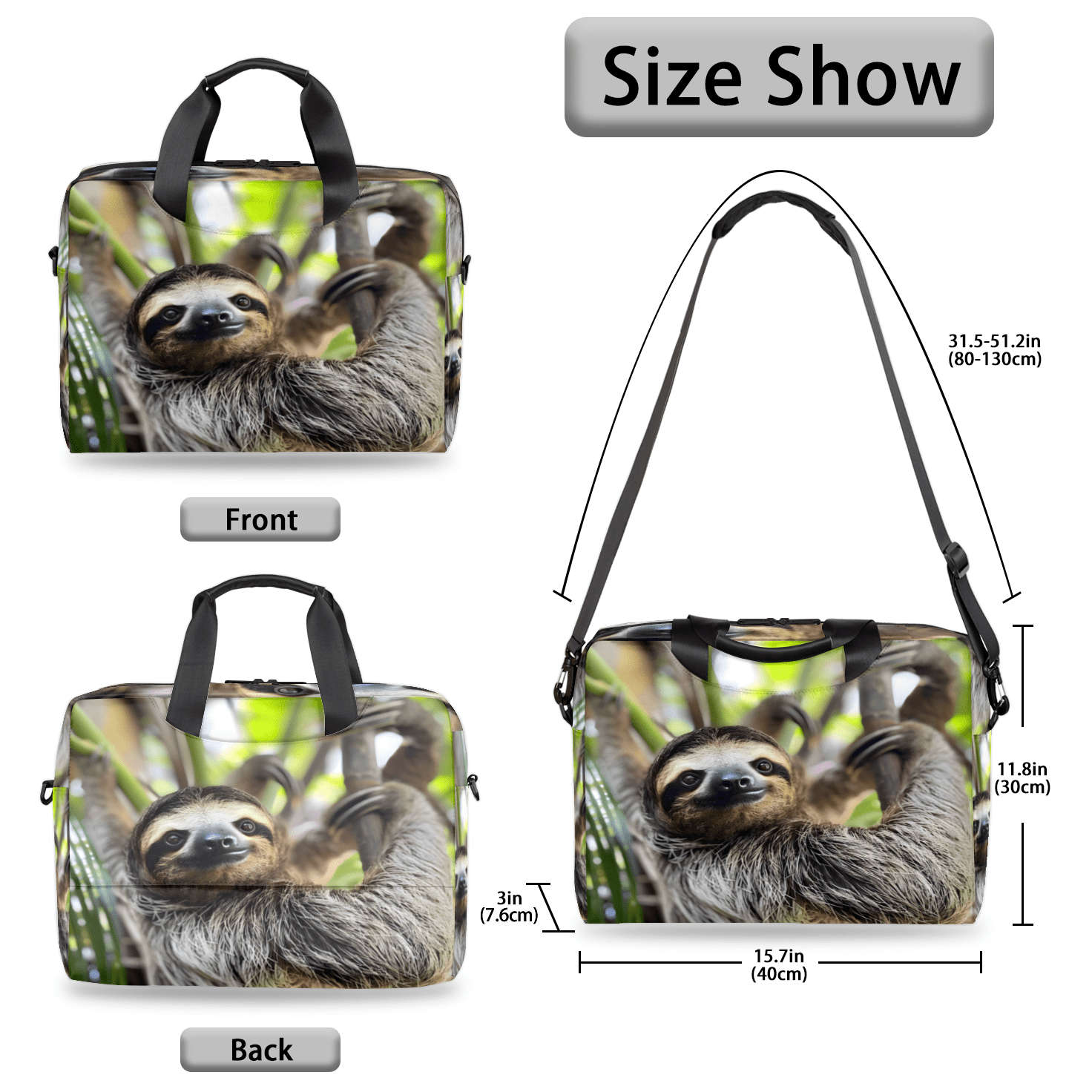 Herdesigns Sloth Funny Animal Laptop Bag for Women Men, Computer Case Briefcase Messenger Bags, 15-15.6 inch Laptop Sleeve Shoulder Bag