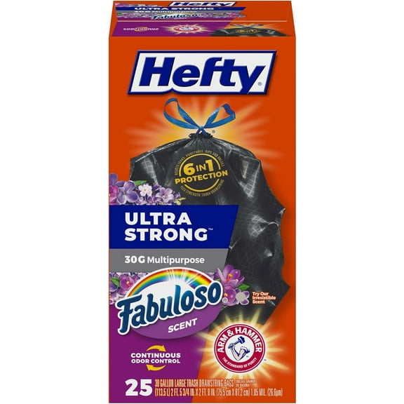 Hefty Ultra Strong 30 Gallon Trash Bags, Large Trash Bags 30 Gallon Size,Punctures, and Tears, Black, Fabuloso Scent, 25 Bags ( Pack of 2 )