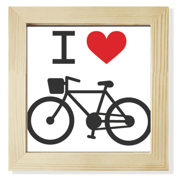 I Love Red Heart Bicycle Pattern Square Picture Frame Wall Tabletop Display