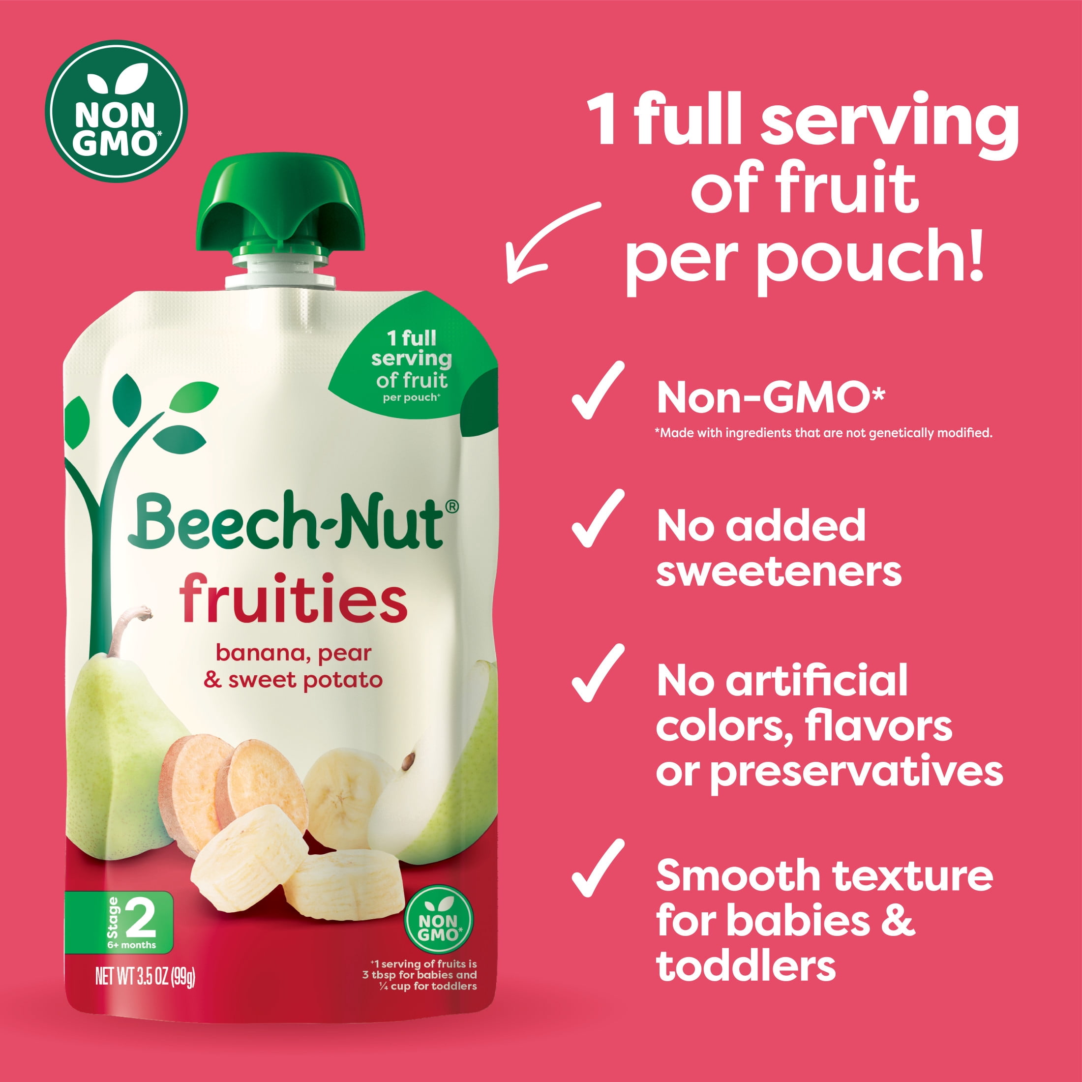 Beech-Nut Fruities Stage 2 Baby Food, Banana Pear & Sweet Potato, 3.5 oz Pouch