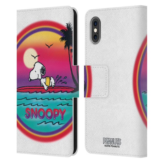 Head Case Designs Officially Licensed Peanuts Snoopy Boardwalk Airbrush Beach Surf Leather Book Wallet Case Cover Compatible with Apple iPhone X / iPhone XS
