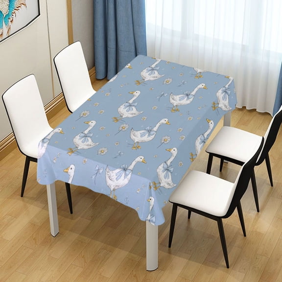 54x54 Inch Tablecloth Polyester Square Tablecloth for Home Kitchen Dinner Decor Cute Geese and Daisies