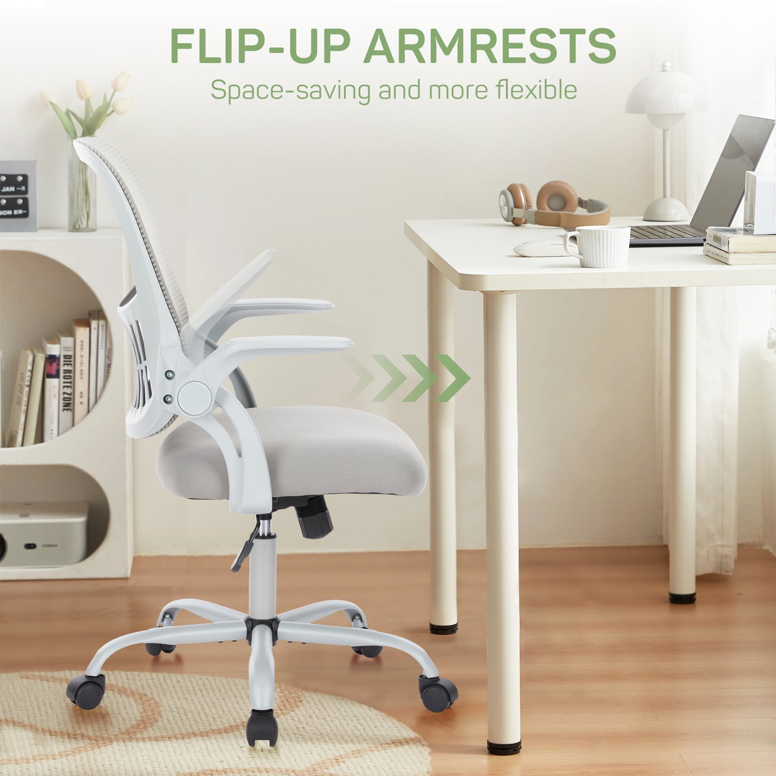 Casabay Office Chair, Ergonomic Mesh Desk Rolling Work Swivel Task Chairs with Flip-up Armrests, Comfortable Lumbar Support, for Home, Bedroom, Study