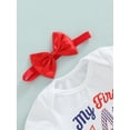 thumbnail image 5 of Gzhioc Newborn Girl Casual Short Pants Outfits, Short Sleeve Letter Print Romper + Star Pattern Ruffles Decor Shorts + Bow-Knot Headband Set, 5 of 9