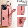 thumbnail image 2 of ShellTech for Ring Holder iPhone 15 Case , Shockproof Leather Hand Strap Kickstand Card Slot Case TPU Back Cover for iPhone 15,Pink, 2 of 9