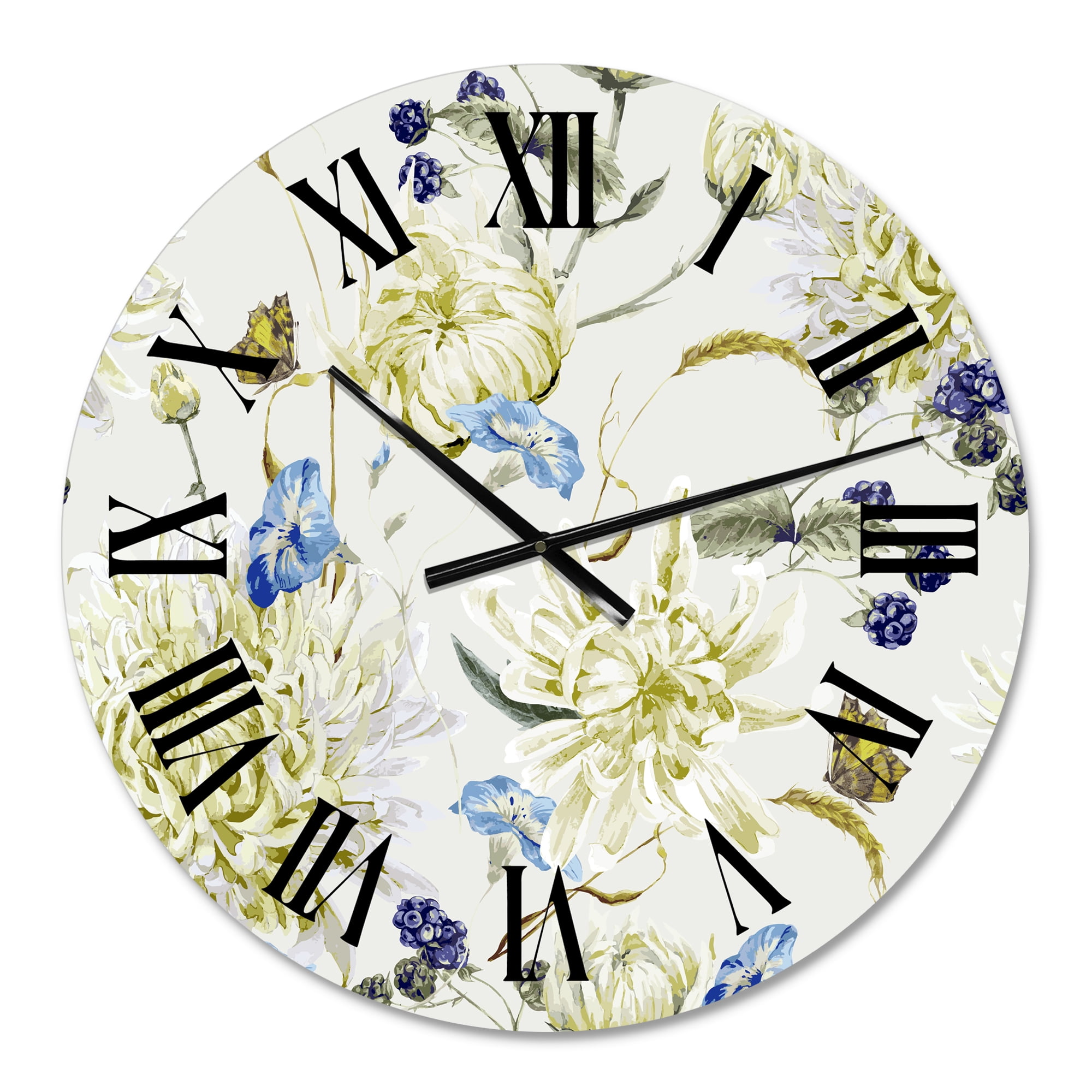 Designart 'Vintage Yellow Chrysanthemus Ii' Traditional Wall Clock
