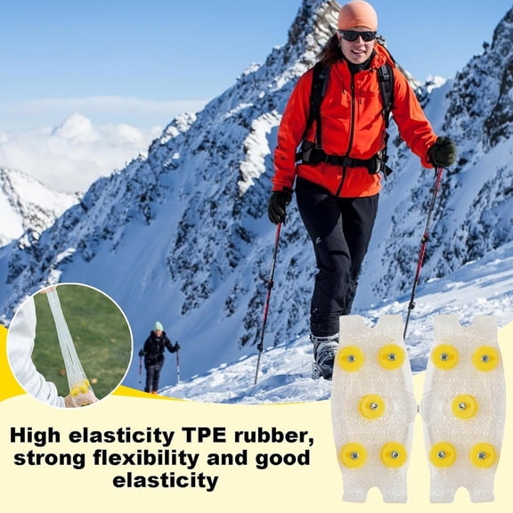 Meggemo 5 Point Outdoor Ice Cleats for Shoes Traction Aid for Hiking Walking on Slippery Surfaces Compact Lightweight Anti Slip Gear