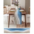 thumbnail image 3 of ERUNPONLY Blue Brown Table Runner - 60 Inch Long Gradient Geometric White Water Stripes Modern Cotton and Linen Blended Dress Scarves Farmhouse Table Runner for Kitchen Dining, Coffee Table, 13"x60", 3 of 8