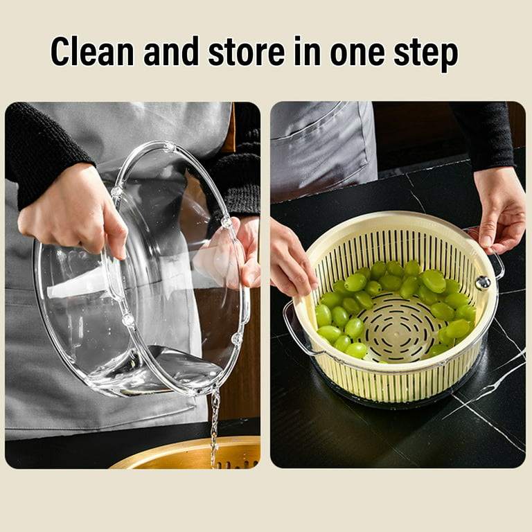 Joined Small Salad Spinner with Rotary Handle, Measuring Jug and Colander -  Quick and Easy Multi-Use Lettuce Spinner, Vegetable Dryer, Fruit Washer