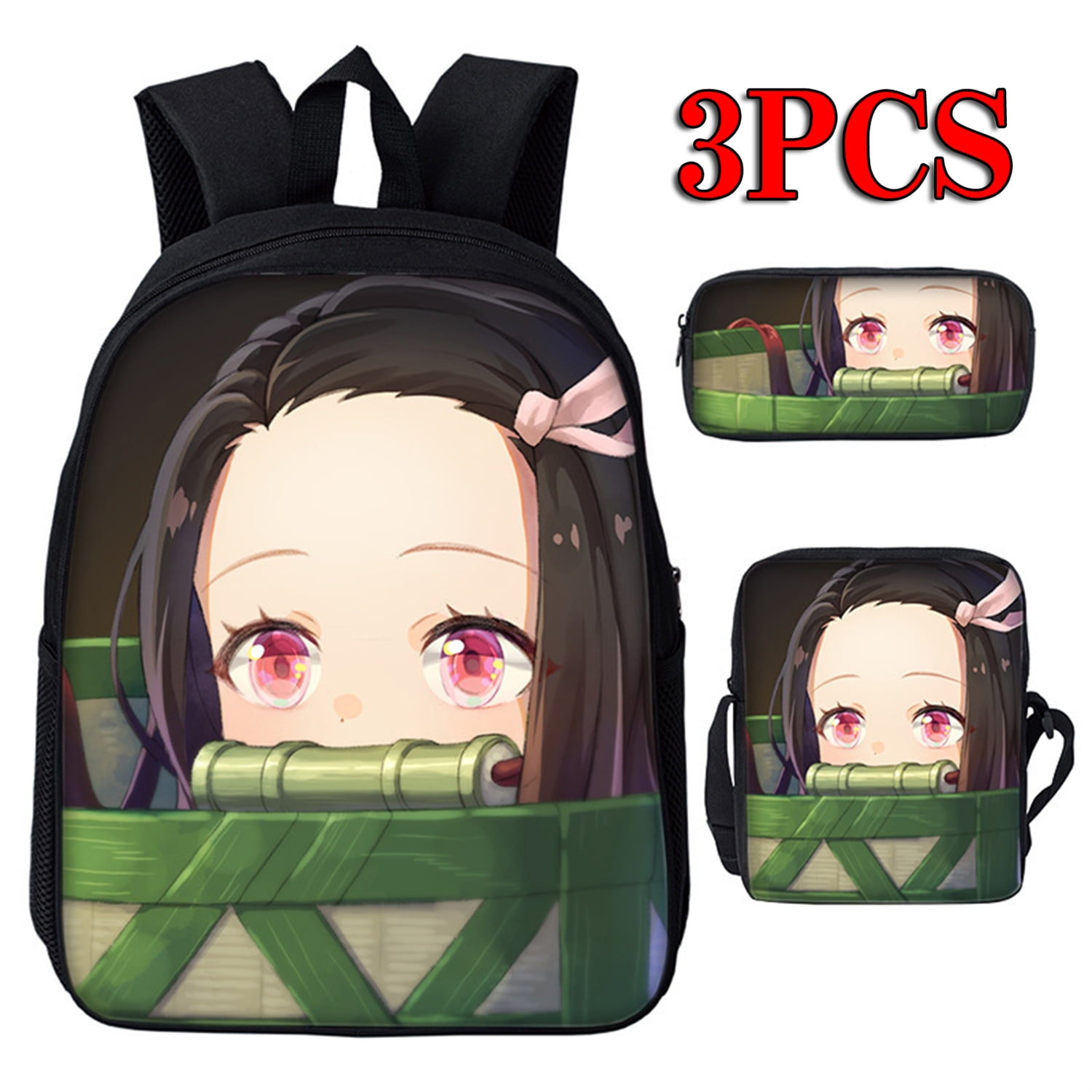 3Pcs/Set Anime Laptop Schoolbag Slant Demon Slayer Backpack Creative Super  Anime 3D Printed+Shoulder Bags with Pencil Case Back to School Gifts 