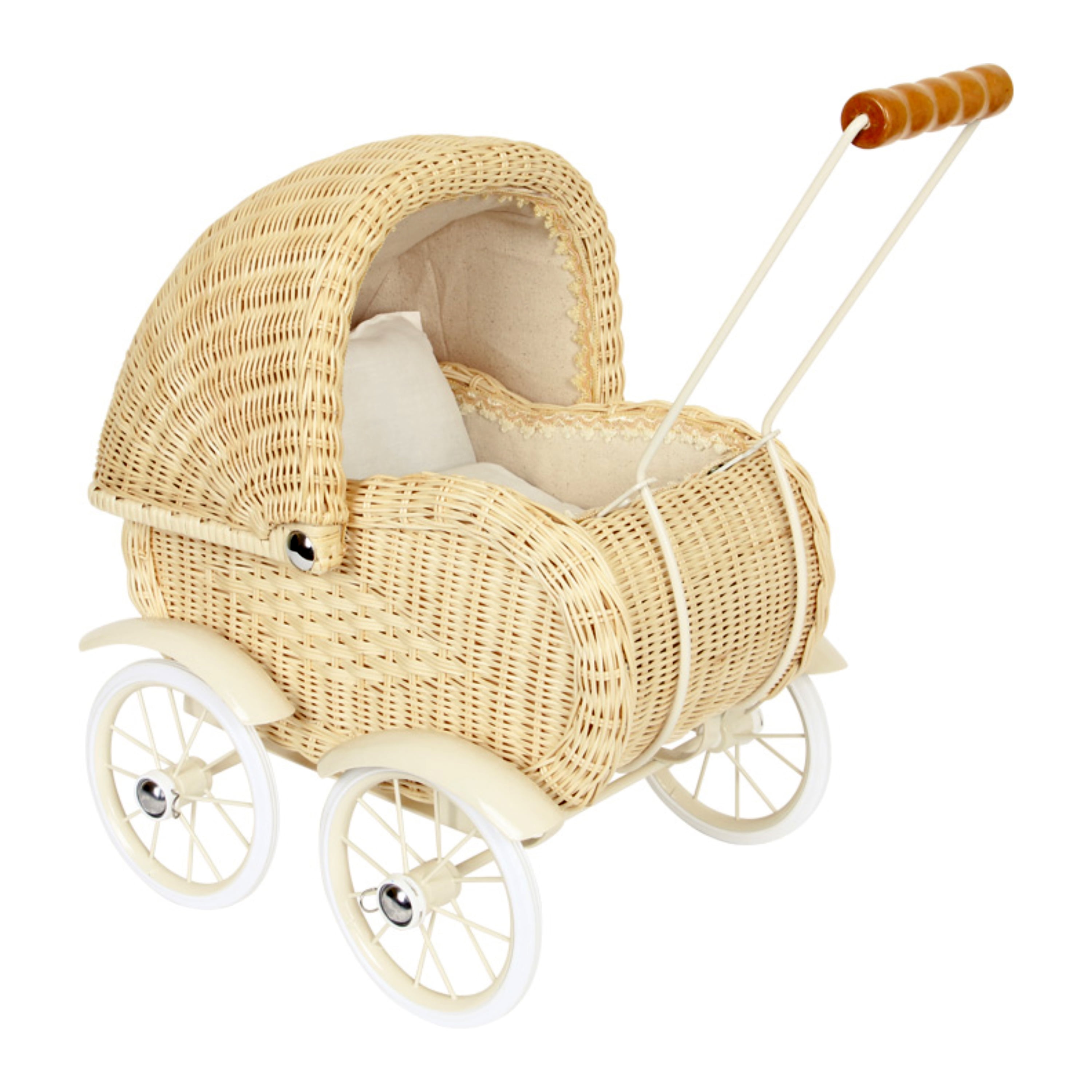 HAND-MADE  VINTAGE STYLE Wicker dolls pram in natural wicker color 