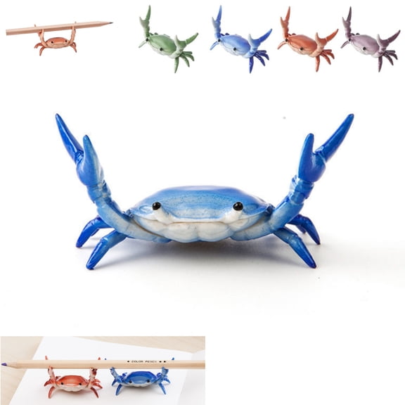 Desk Crab Pen Holder, Funny Weightlifting Crabs Shaped Spoon Holders, Mini Tiny Animal Pencil Rest, Realistic Creative Penholders Storage Accessories, Bracket Gift(Blue)