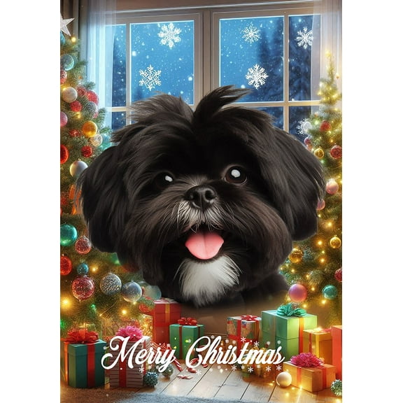 Shih Tzu Black/White - Best of Breed  Christmas Garden Flag